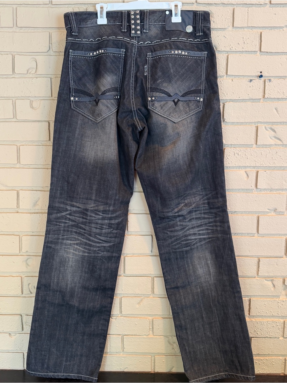 Parish Gray Jeans Men's Distressed Embellished Baggy Emo Grunge Sz 34x34